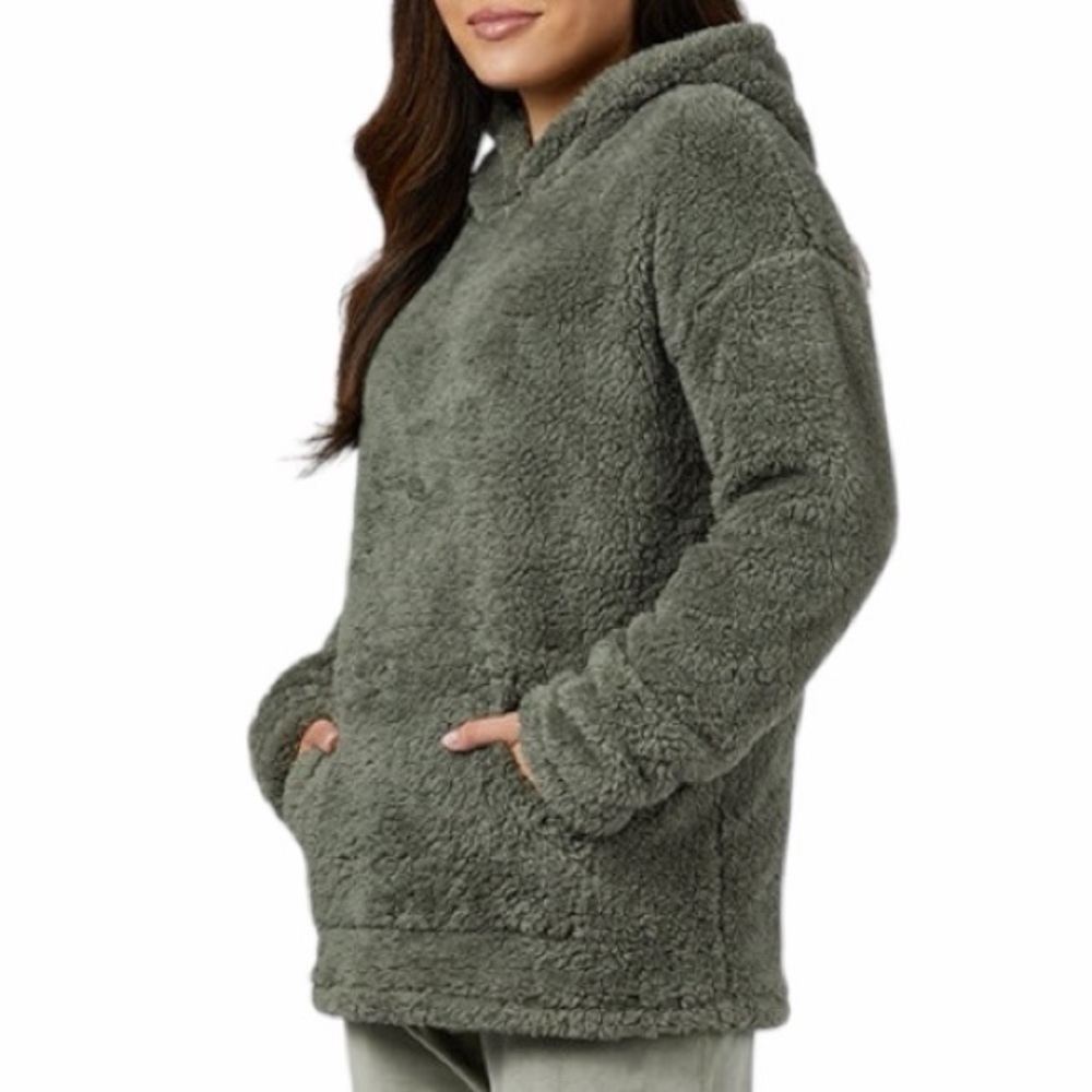 32 DEGREES Women’s Soft Sherpa Pullover Hoodie, Size L, Color Thyme (Green) - Picture 2 of 10